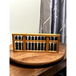 Chinese Wooden Abacus Suanpan Calculator (13 Rods, Black Beads, Brass Corners)